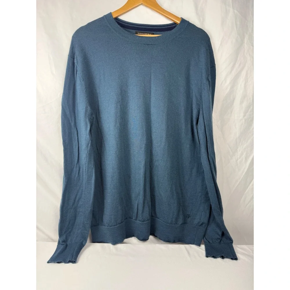 Banana Republic XXL Blue 100% Extra Fine Merino Wool Crew Neck Sweater